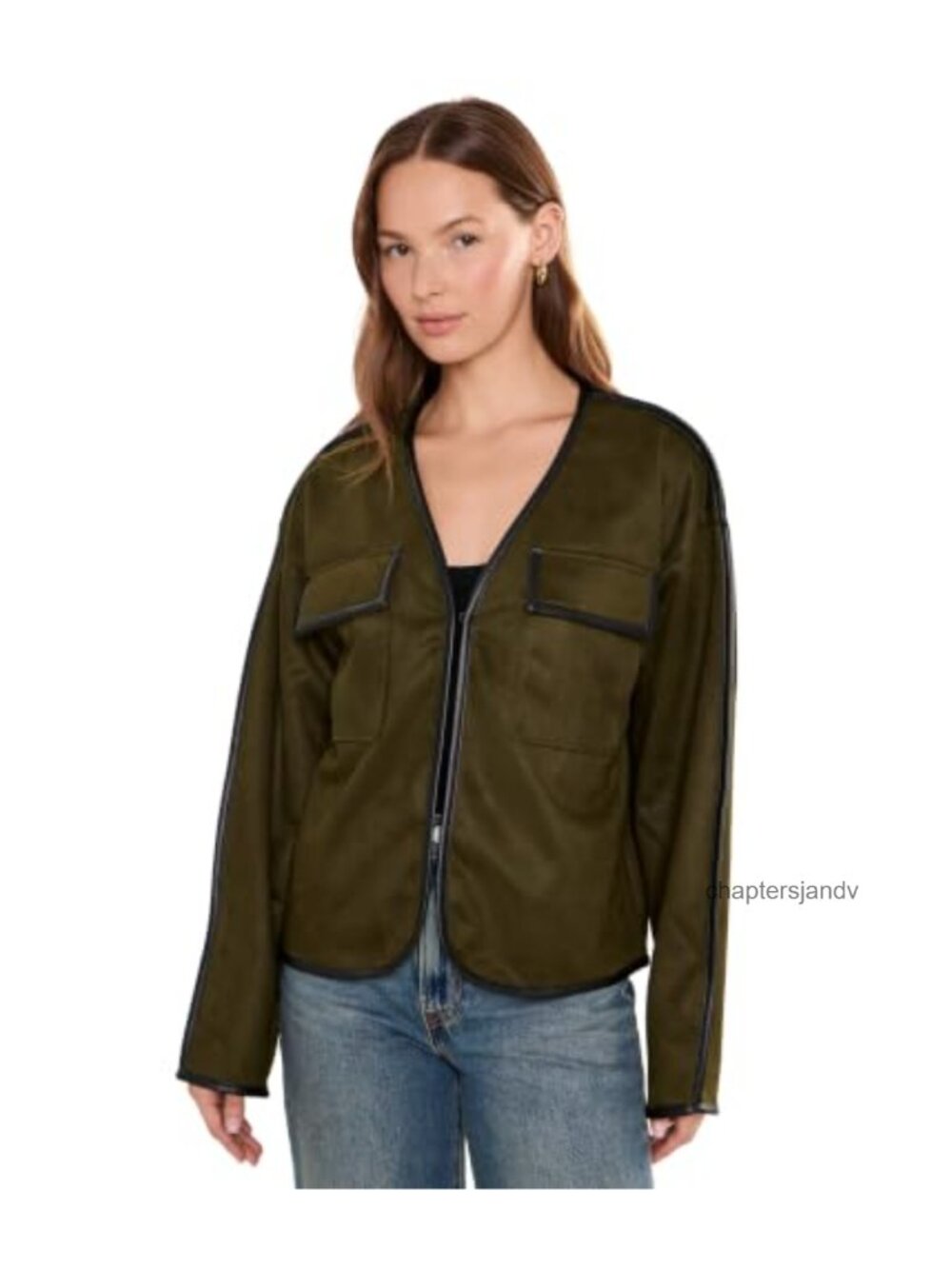 Faux Suede Knit Open Front Jacket Relaxed Fit Long Sleeve